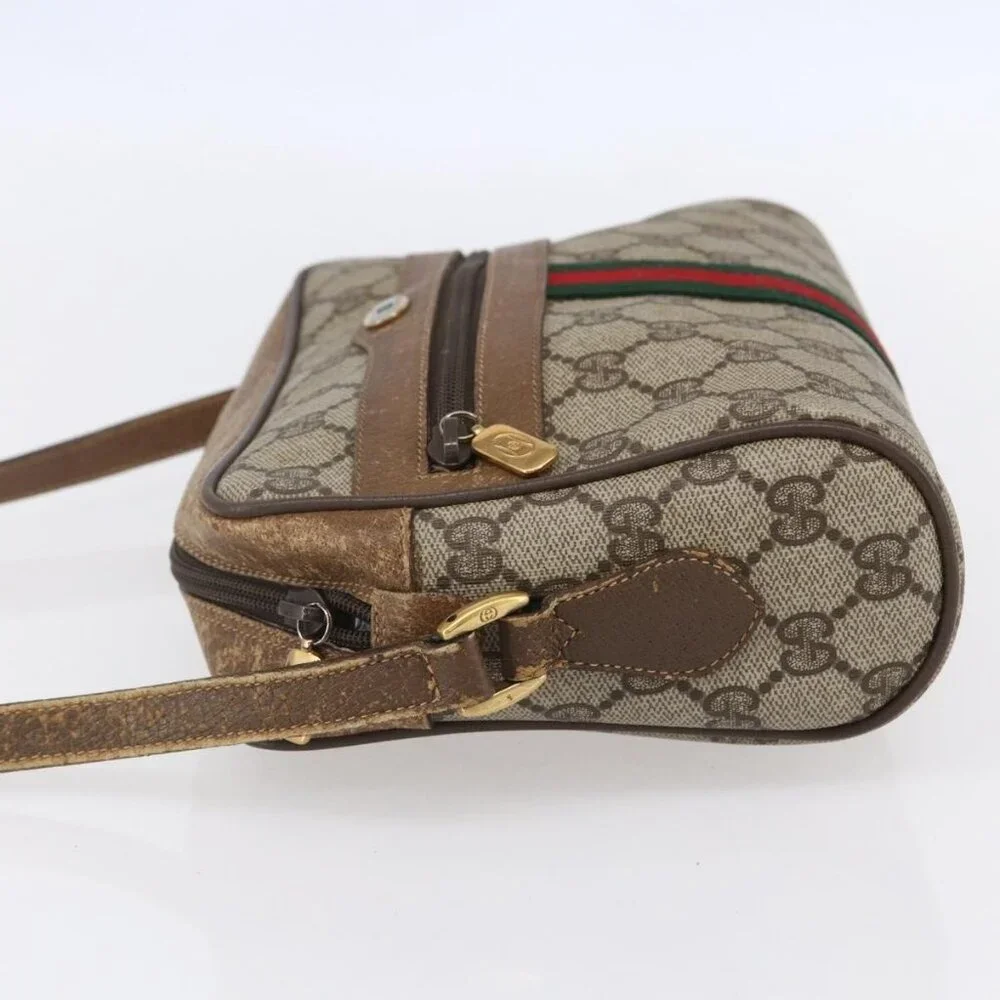 Authentic GUCCI GG Supreme Web Sherry Line Bag PVC Beige Gold 98 02 004 - Picture 10 of 16